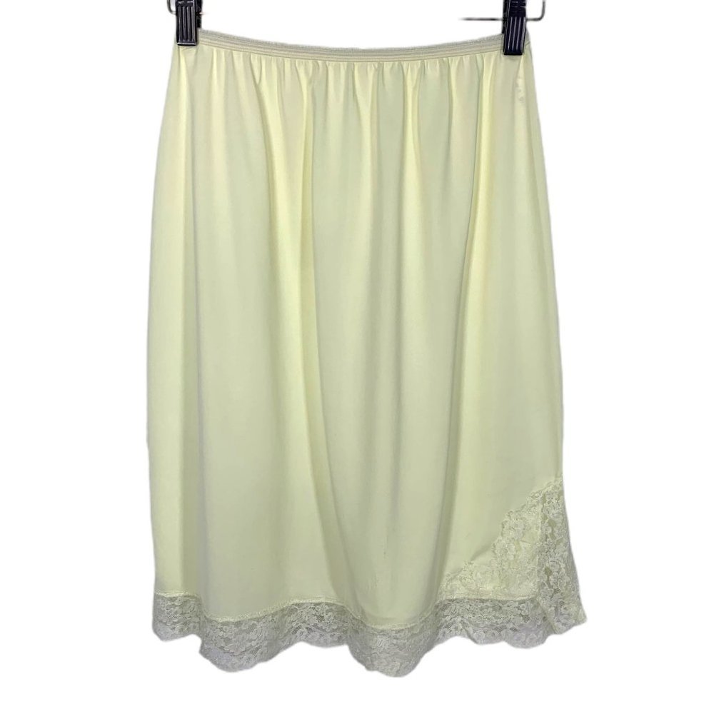 Vintage 60s Yellow Short Lace Antron Nylon Tricot Slip Small